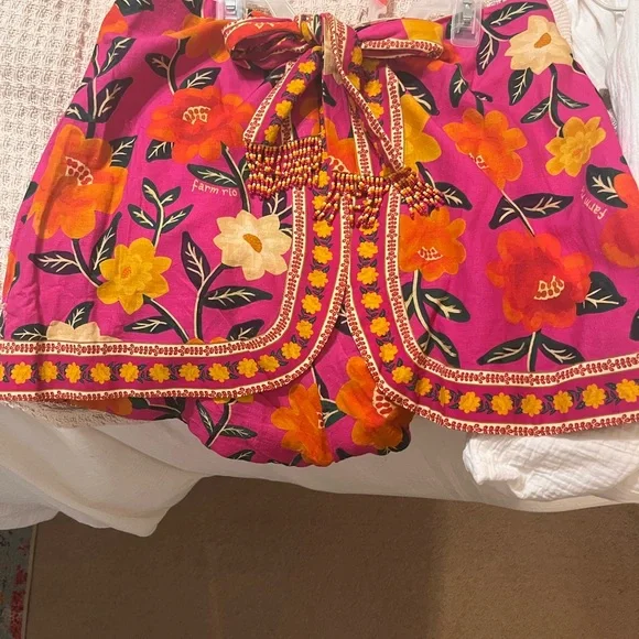 FARM Rio Pink and Orange High Waist Shorts - Picture 2 of 3